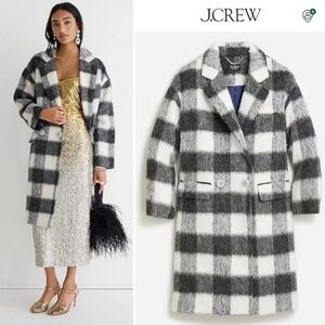J Crew Collection Relaxed Topcoat in Italian Brushed Buffalo Check